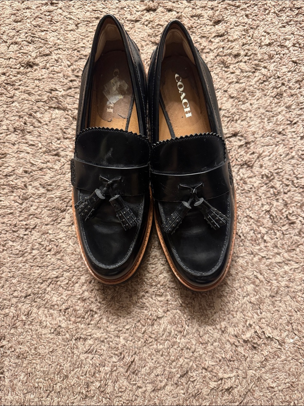 Coach ladies Black Leather Tassel Loafers